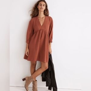 Madewell Lightspun V-Neck Mini Dress in Weathered Brick size XL